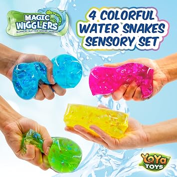 YoYa Toys Magic Wigglers Water Snake Fidget Toy - Water Wiggler Toy, Water Snakes Trick Stress Toy, Slippery Tricky Wiggler Tube - 4-Pack Squishy Sensory Fidget Water Snake Toy, 5-inch Novelty Gift