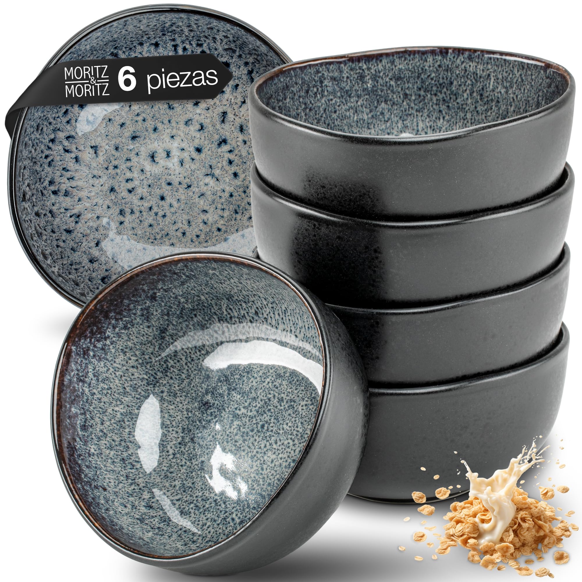 Moritz & Moritz ORGÁNICO Juego de cuencos de cereales de 6 piezas, color gris, diseño moderno, aprox. 500 ml, excepcional degradado de color, resistente y apto para lavavajillas