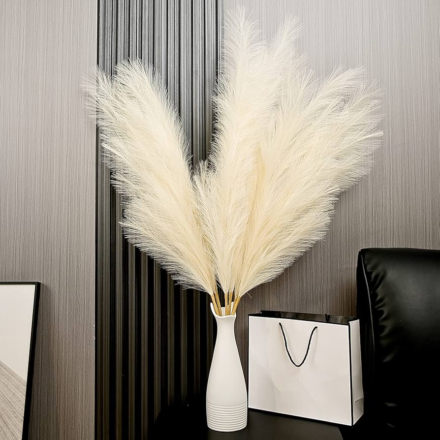 Morgofun フェイクトールパンパスグラス 6本セット 特大人工ポンポス芝 ボーホールームデコレーション ベージュ/アイボリー