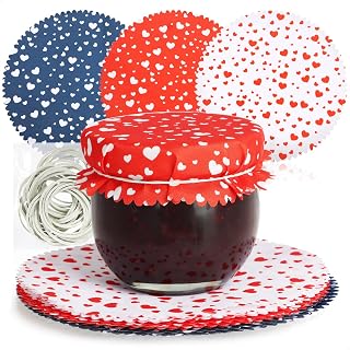 COM-FOUR® 30x blondas decorativas para tarros de conserva - blondas para mermelada con bandas elásticas - decoración para tarros de conserva - blondas de cristal (30 piezas - azul/rojo/blanco)