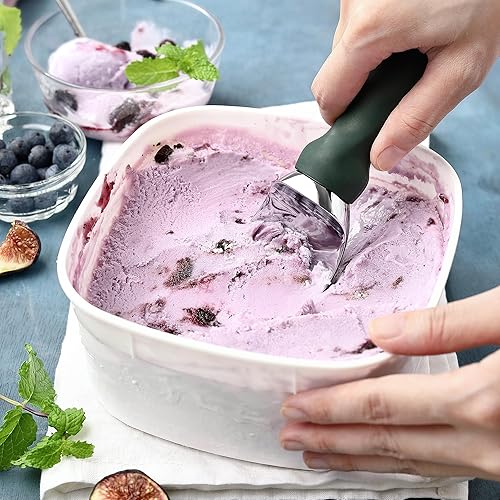 Miniatura 3 de Spring Chef Cuchara de metal para helado con mango de agarre suave, cuchara de helado resistente y resistente, cuchara de helado apta para