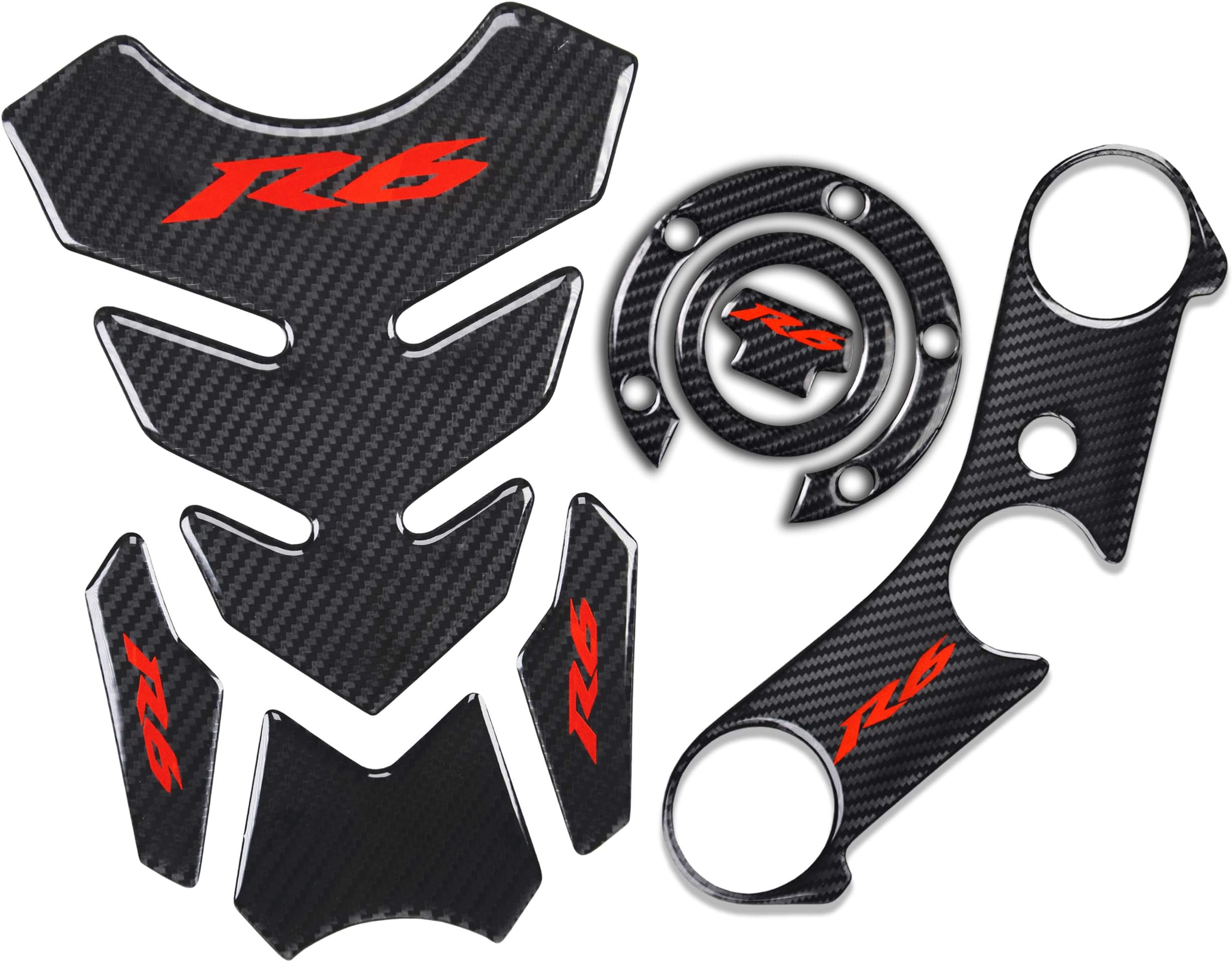 Real Carbon Fibre Gas Cap, Triple Tree Front End Upper, Top Clamp Decal Stickers, Tank Pad, Tank Protector for R6, 3 Pcs Per Set