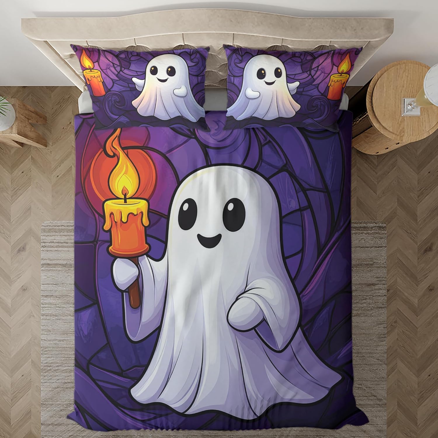 ThuhaTree Store Halloween Ghost Lovers Bedding Set – Halloween Theme Bedding Set (Multi 1)