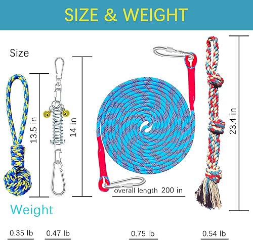 Miniatura 7 de Juguete de cuerda de poste de resorte para perros, juguete duradero de tira y afloja, kit de juguete de cuerda para perros de 16 pies, constructor