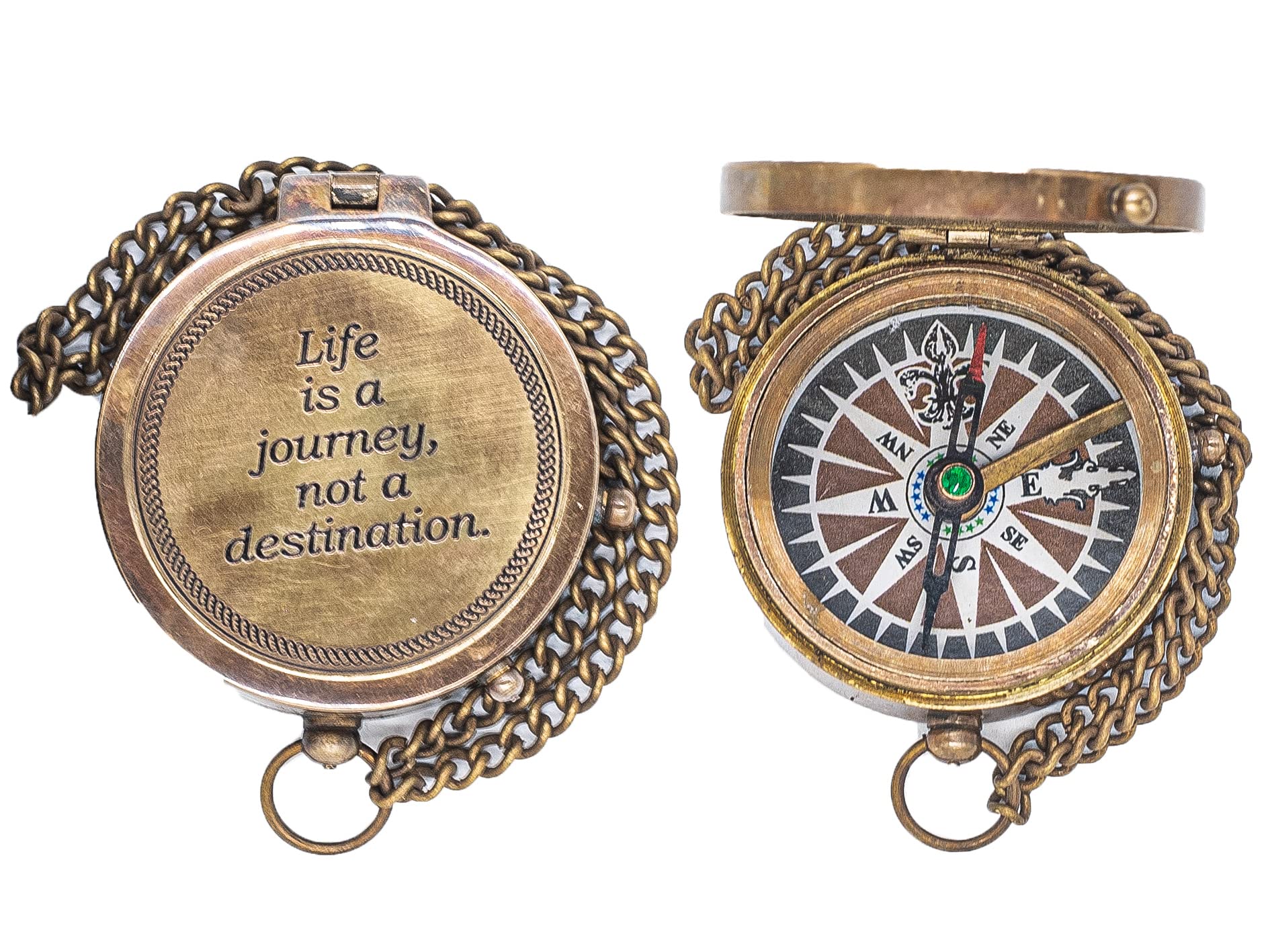 Life is a Journey Not Destination Brújula clásica grabada vintage con funda de cuero hecha a mano única | Brújula aventurera |Regalo de viajero