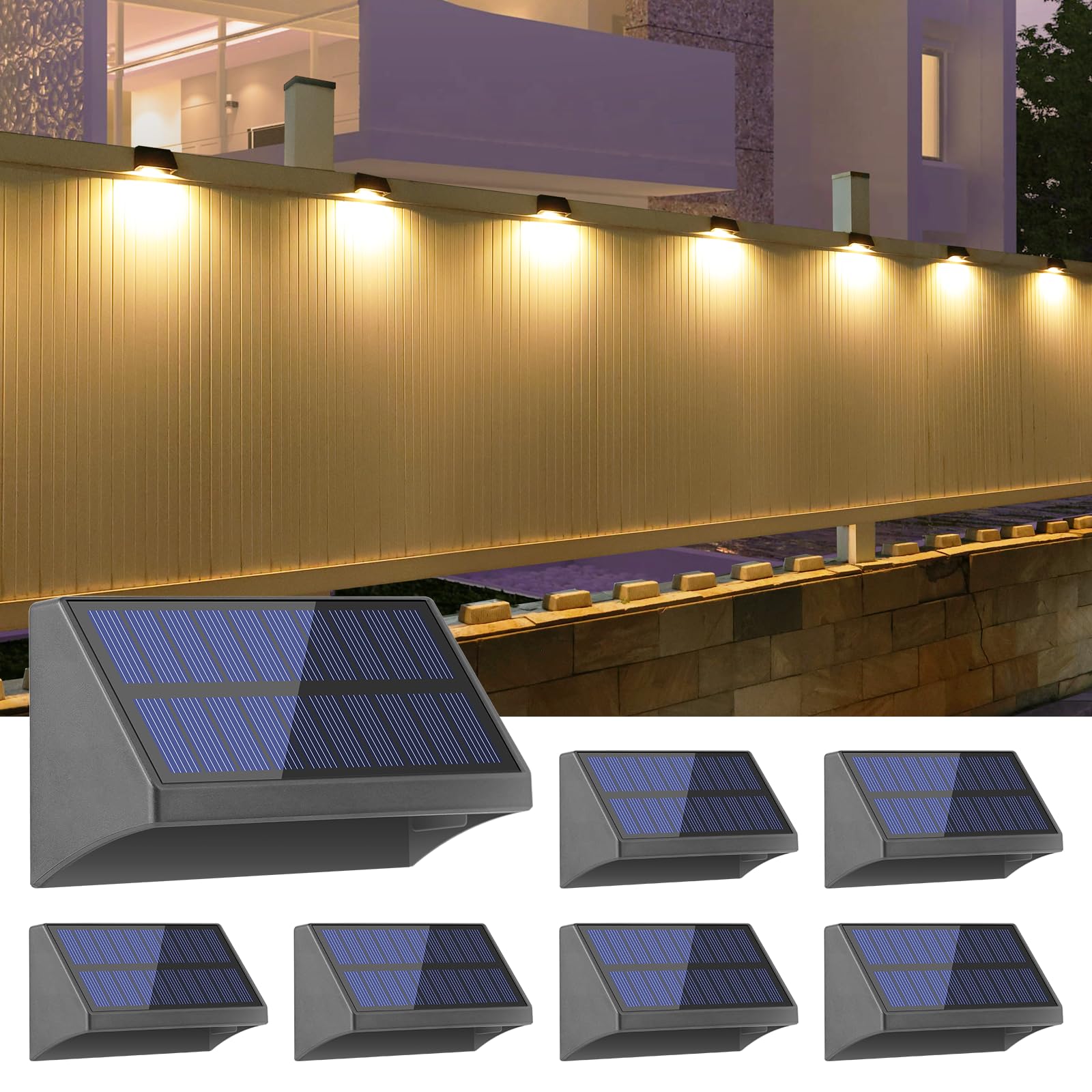 VOLISUN Fence Light Solar Powered 6 Pack, Warm White & Cool Whiteï¼ŒSolar Fence Light Outdoor Waterproof IP65, Fence Solar Lights for Fence Step Wall Deck Backyard, with 10+H Long Lighting Time