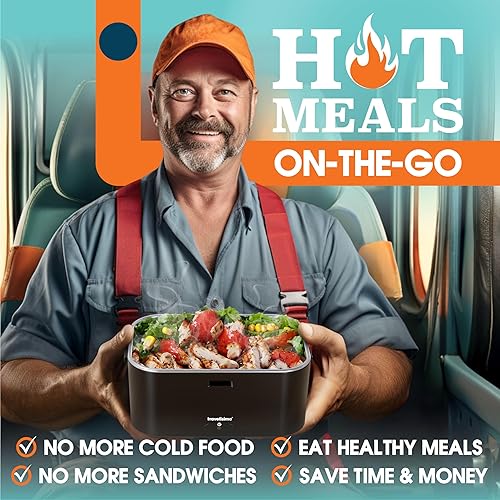 Miniatura 2 de TRAVELISIMO Fiambrera eléctrica extragrande para adultos con capacidad para hasta 8 tazas  Fiambrera calentada de 80 W, 1.8 L, calentadores de