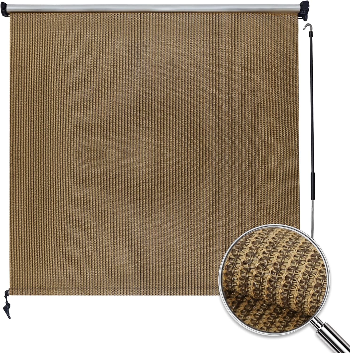 Artpuch Outdoor Roller Shade 6'(W) x6'(L) Fabric Blind Walnut Cordless Exterior Roll Up Shade, Wand Operation Roller Shade Cloth for Patio Porch Gazebo : Patio, Lawn & Garden