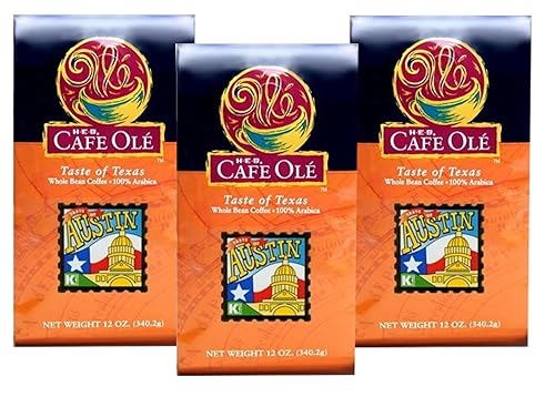 HEB Cafe Ole - Bolsa de café en grano entero, bolsa de 12 onzas (paquete de 3) avellana bávara, tostado oscuro medio (Full City))