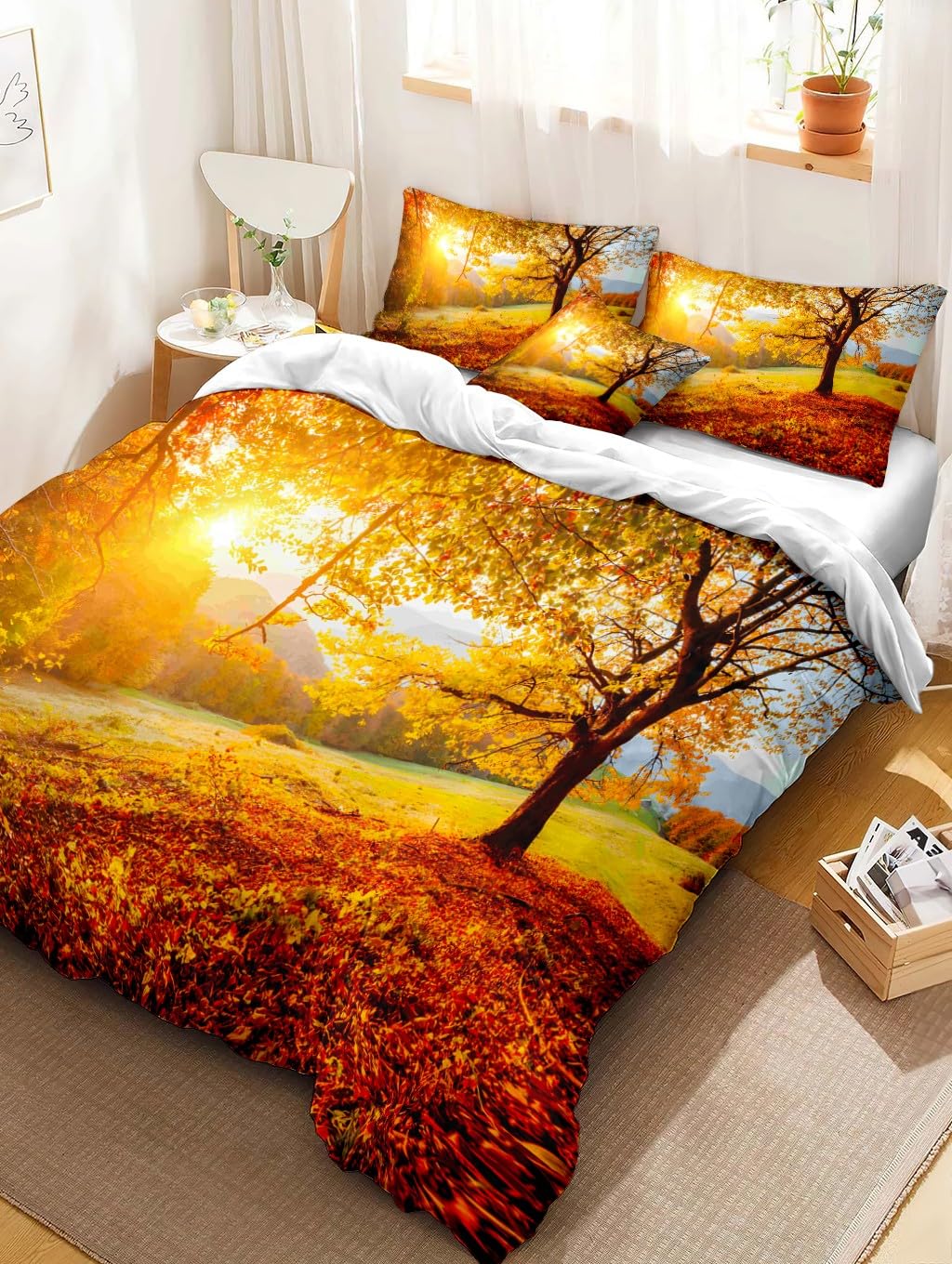 Bettwäsche Set 3-tlg Herbstdesign | Mikrofaser 155x220 Cm | Bügelfrei & Allergikergeeignet