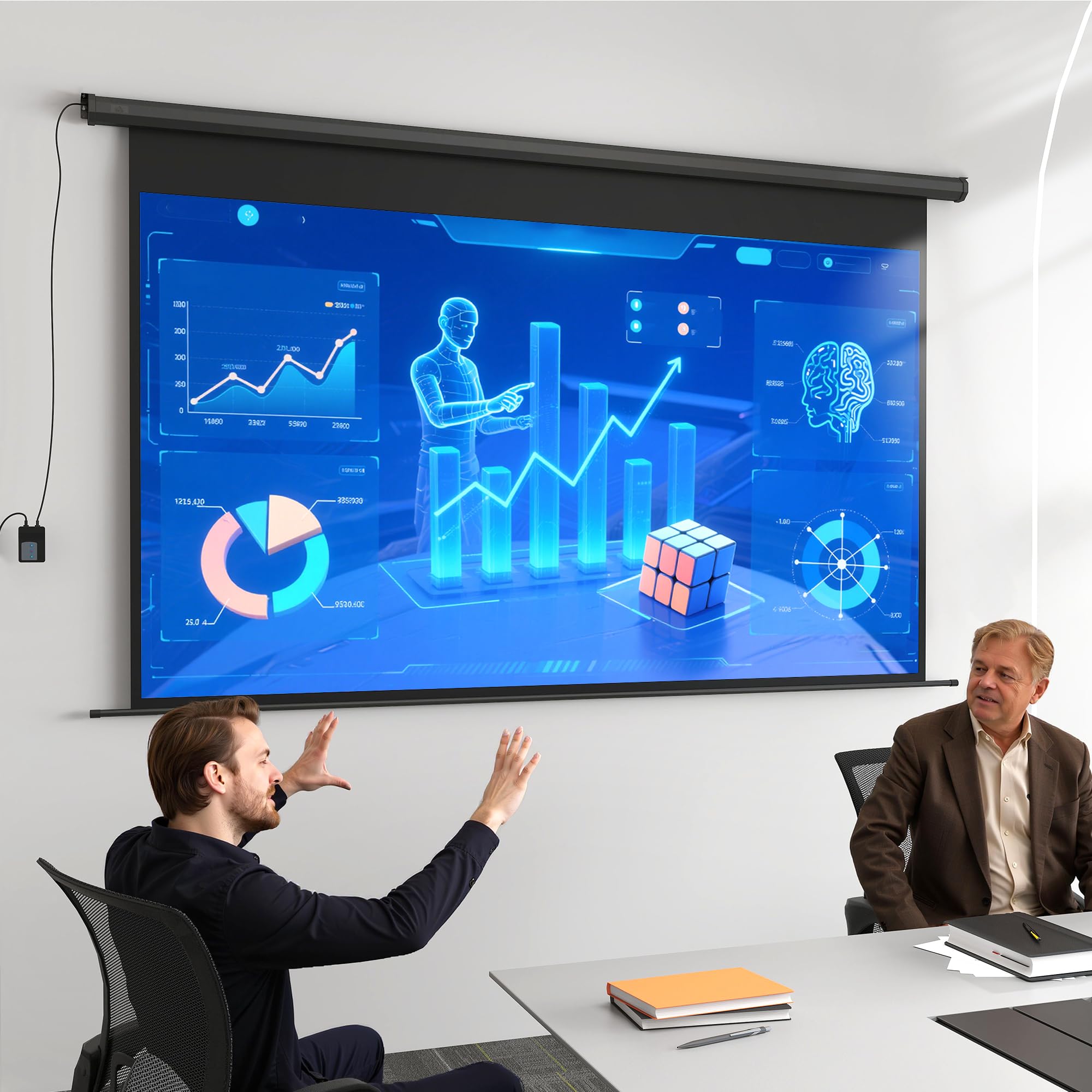 HOMCOM Beamer-Leinwand Elektrisch 266 x 149 cm 16:9, Metall Schwarz | Projektionsleinwand mit Fernbedienung, Filmleinwand für Heimkino, Präsentation
