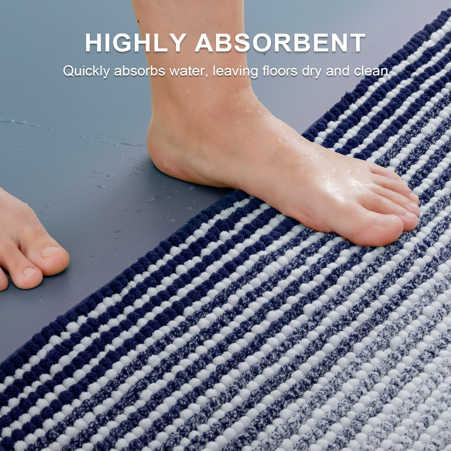 Juego de 2 alfombras de baño, alfombras de inodoro en forma de U, juego de alfombras de baño de contorno para inodoro, alfombra de baño de felpilla suave y absorbente, de secado rápido, lavable (azul