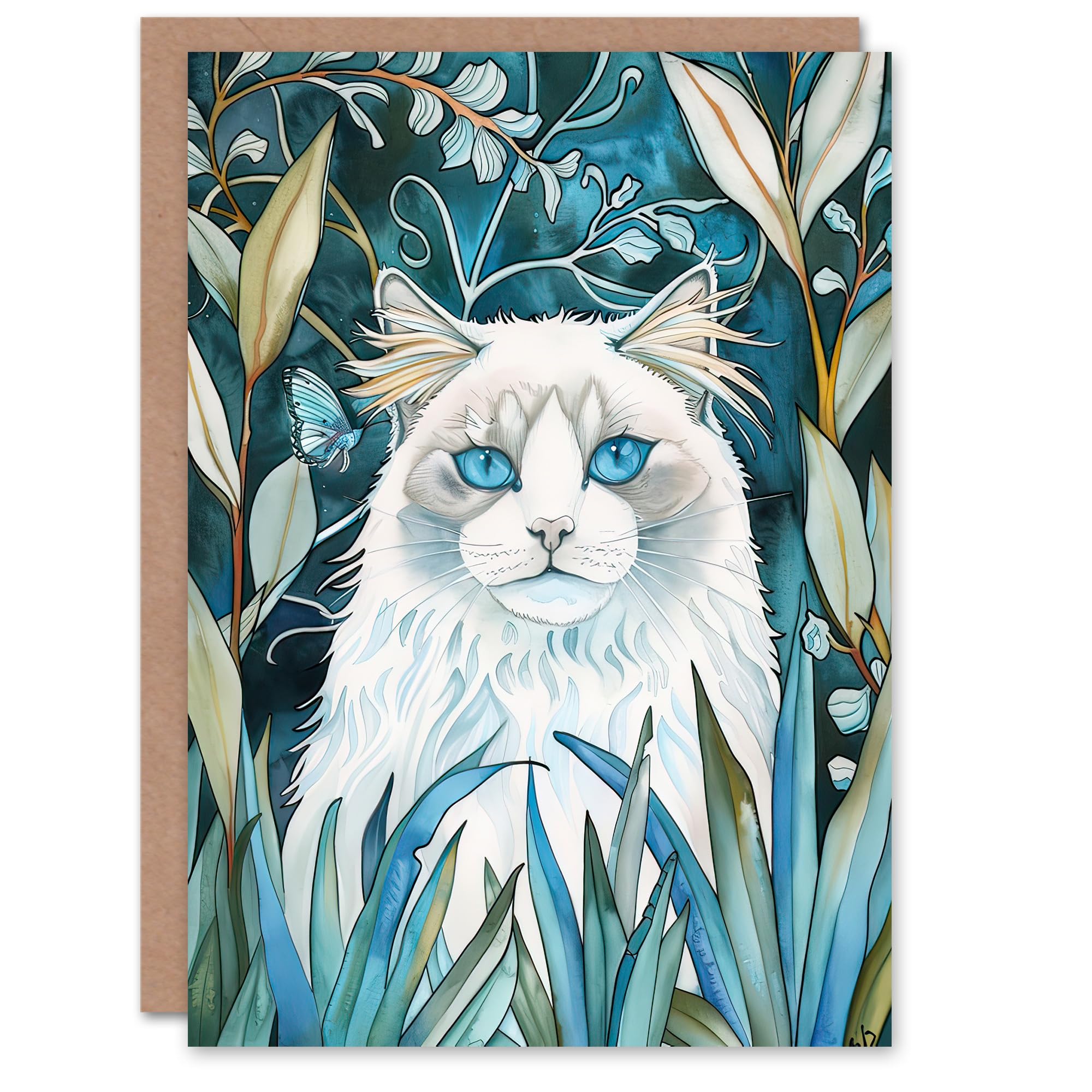 Artery8 Greeting Card Ragdoll Cat Lover Birthday Blue