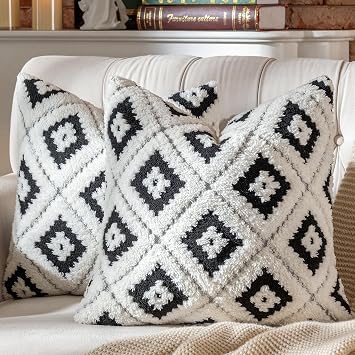 Pack of 2 Decorative Throw Pillow Covers Rhomboid Luxury Super Soft Plush Set Case Cushion for Couch Sofa Bedroom 18 x 18-Inch Black
