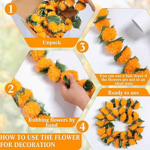 Miniatura 3 de Guirnalda de flores artificiales de caléndula artificiales de 5 pies de largo, para decoración de manto de boda, guirnalda de boda, decoración de