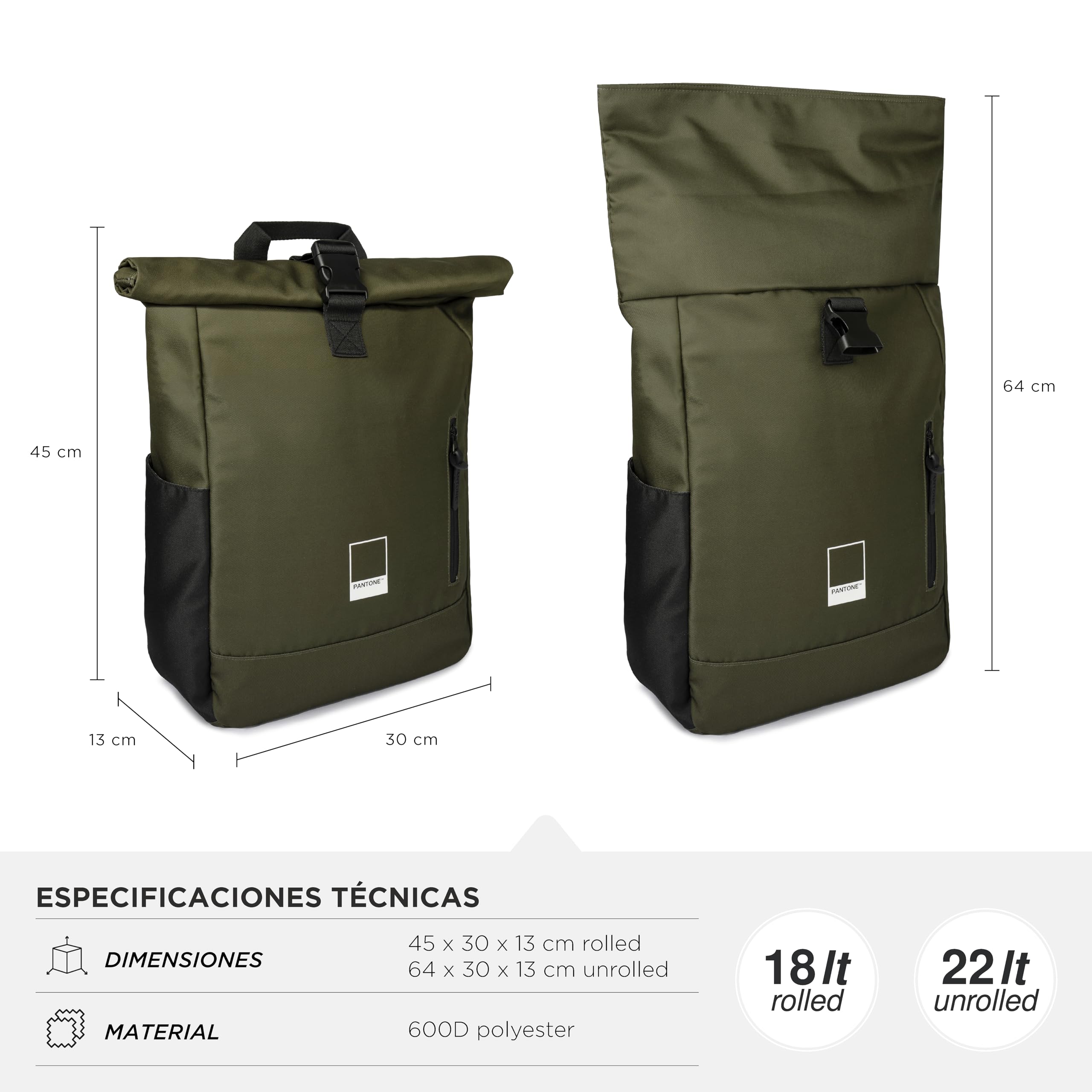 PANTONE™ Urban - Plecak szkolny Uniwersytetu Pracy, Kobiety Mężczyźni Wodoodporny Poliester, Nadaje się jako plecak podróżny i turystyczny 22 l 64 x 30 x 13 cm, wyściełany plecak na laptopa, plecaki z