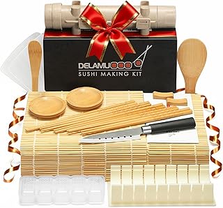 Delamu Sushi Making Kit, 20 in 1 Bazooka Roller Kit with Chef’s Knife, B...