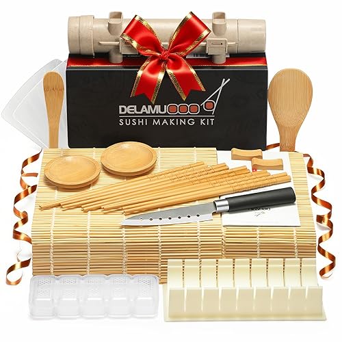 Delamu Sushi Making Kit, 20 in 1 Bazooka Roller Kit