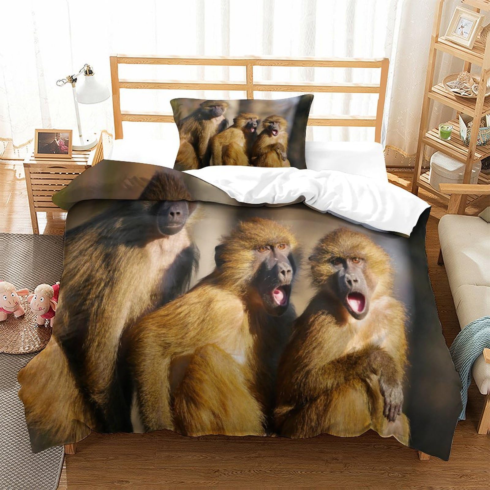 P1S9U7W5Y Vivid Animal 3D Printed Monkey Group Duvet Cover Set 3pcs Microfiber Monkey Bedding Set Single