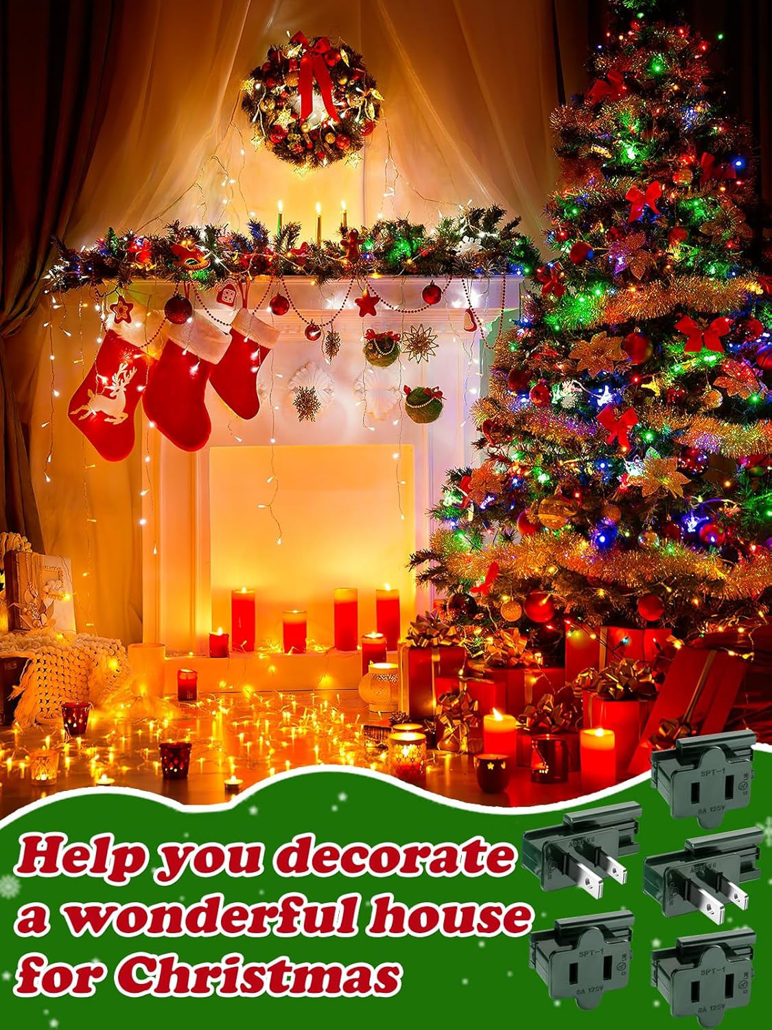 50 Sets High-Quality SPT-1 Vampire Plugs - UL Certified Slip and Slide Plugs Male Female for Christmas Lights, Extension Cord Zip Plugs Adapter Replacement for Xmas Blinker Holiday Party, Green