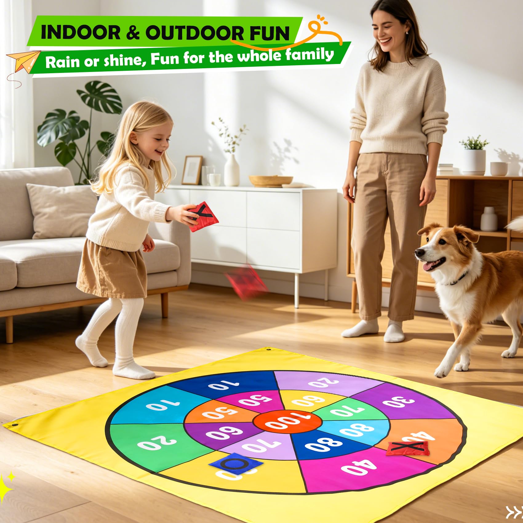 Jeu 2 en 1 Géant Tic Tac Toe & Lancer de Beanbags pour Enfants et Adultes – 1,47 m avec 10 Sacs de Lancer, Recto Verso – Idéal pour Jardin, Plage, Camping & Fêtes de Famille