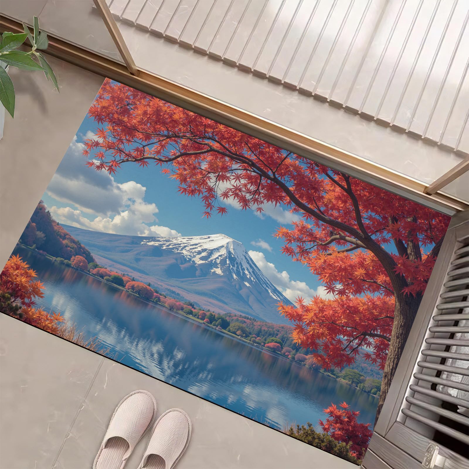 Paillasson entrée antidérapant fini les sols sales tapis rouge paysage Mont Fuji