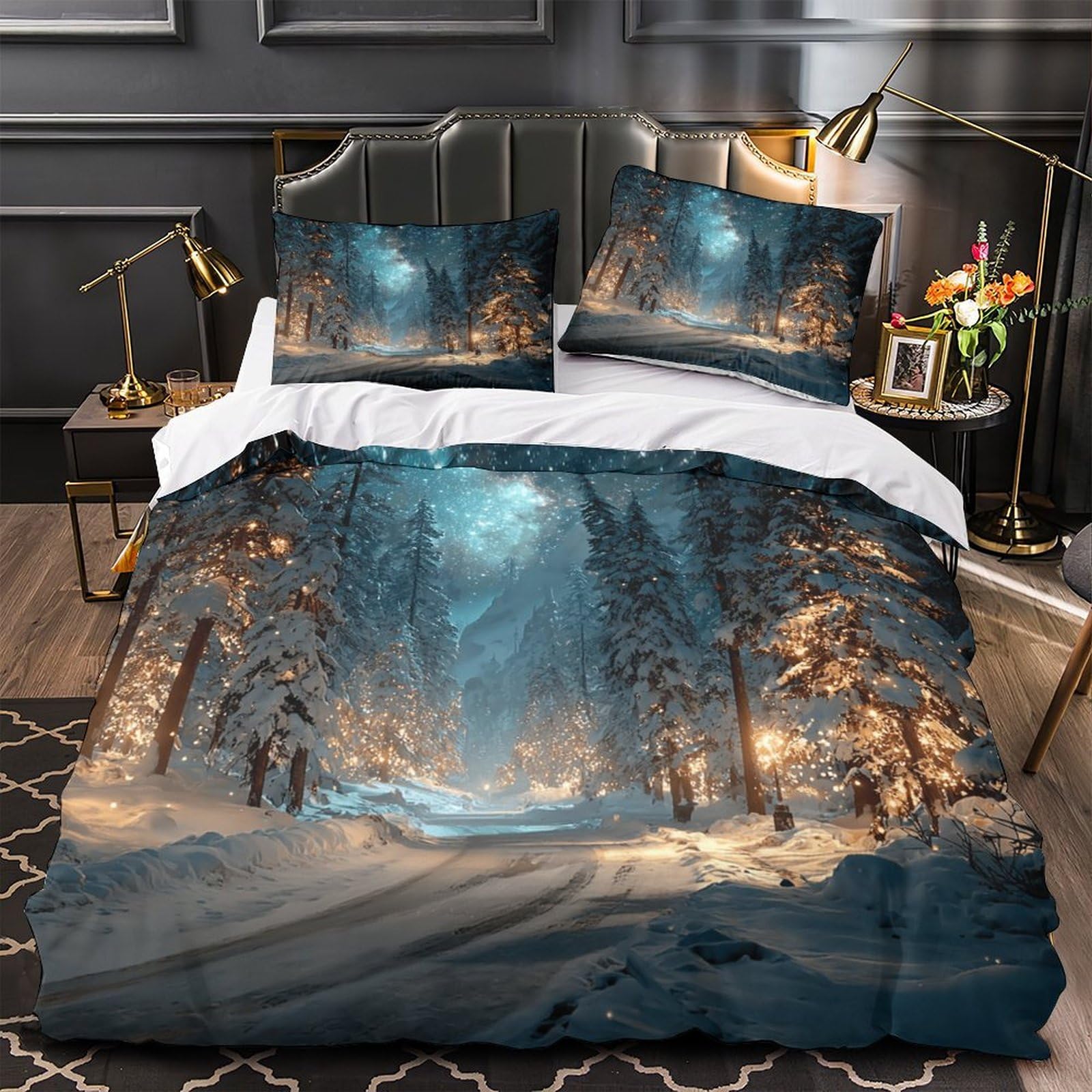 Housse de couette sentier de la forêt d'hiver pour lit enfant