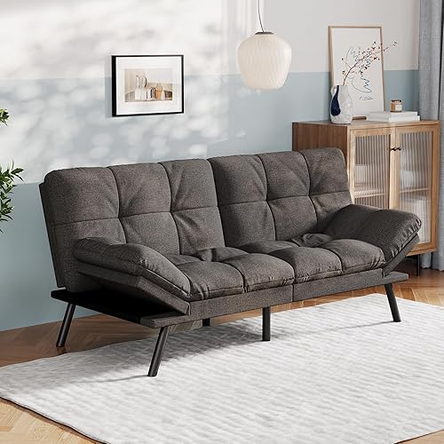 Miniatura 11 de Vyfipt Sofá cama futón, sofá pequeño de espuma viscoelástica con respaldo dividido para sala de estar, sofá biplaza moderno con reposabrazos A1 |