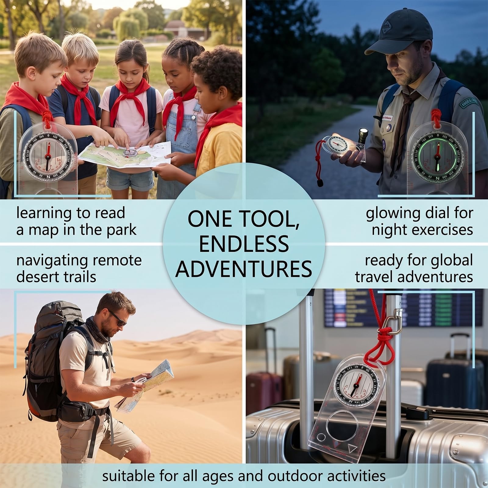2PCS Boussole,Boussole Randonnée,BoussoleMilitaire avec Déclinaison Réglable,Boussole de Navigation Transparente,Boussole d'orientation,Il Convient à La Randonnée,Au Camping Et Aux Sports De Plein Air