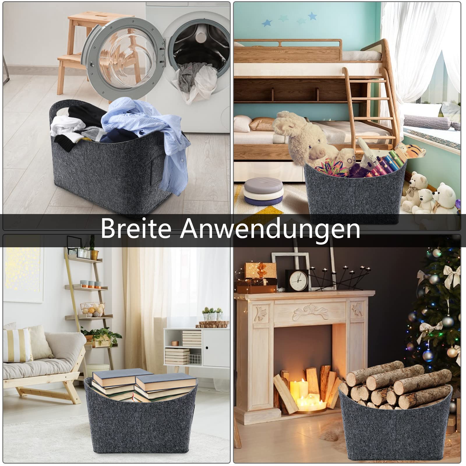 Dyaucwpo Vilten mand voor haardhout, 60 l, vilten tas, houten mand, opbergtas van vilt met handvat, inklapbare houten mand, voor boodschappen, hout, speelgoed (44 x 31 x 40 cm Dyaucwpo Vilten mand voor haardhout, 60 l, vilten tas, houten mand, opbergtas van vilt met handvat, inklapbare houten mand, voor boodschappen, hout, speelgoed (44 x 31 x 40 cm