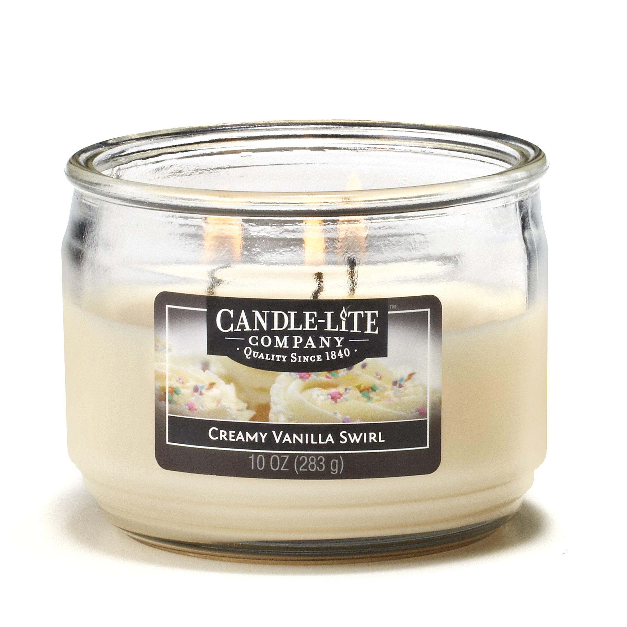 Candle-lite Scented Candles, Creamy Vanilla Swirl Fragrance, One 10 oz. Three Wick Aromatherapy Candle with 20-40 Hours of Burn Time, Off-White Color