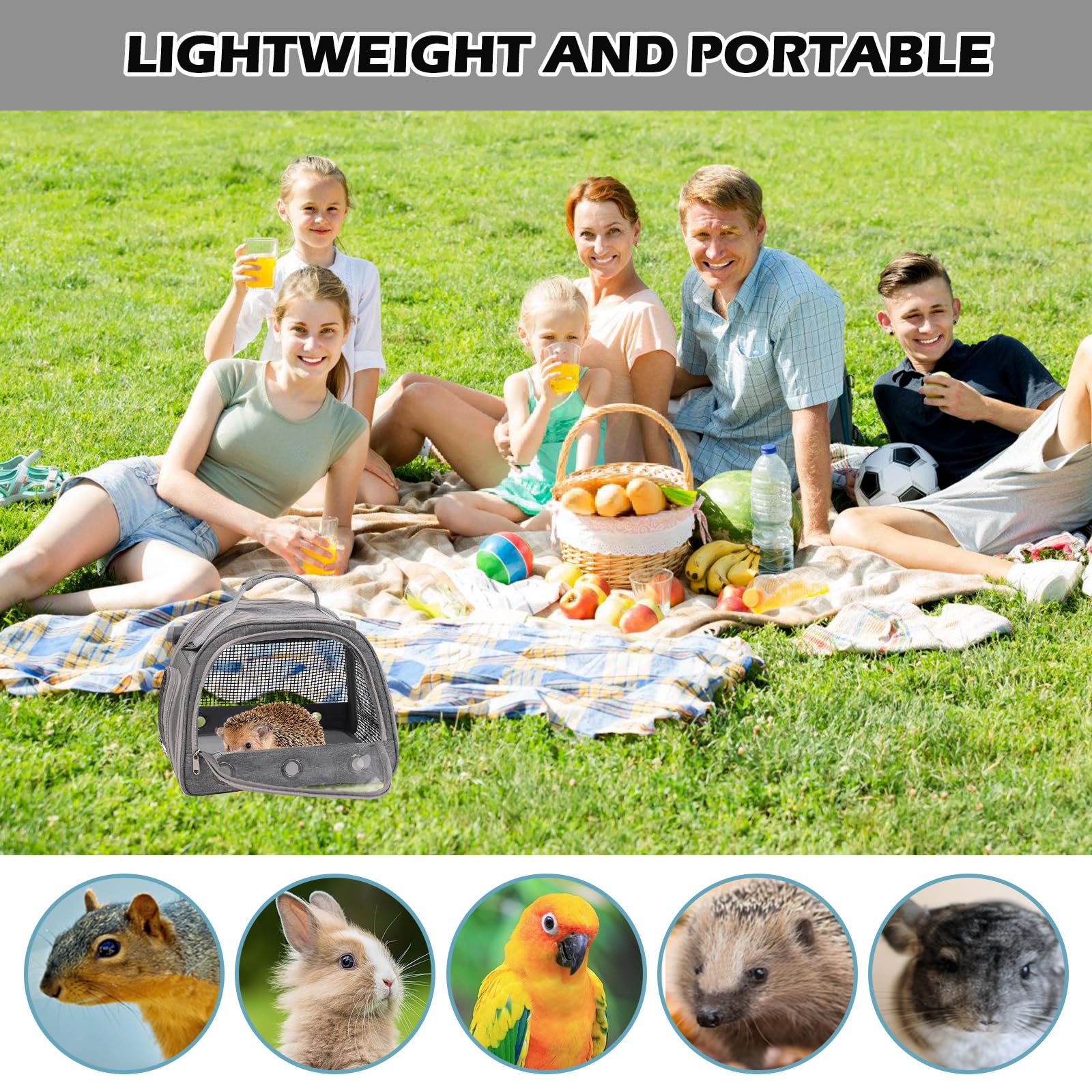Sac De Transport pour Petits Animaux,35x25x23CM Sac De Voyage pour Animal Domestique,Sac De Transport pour Cochon d'Inde pour Lapins,Hamsters,Hérissons,Cochons d'Inde,Petits Animaux Domestiques,Gris