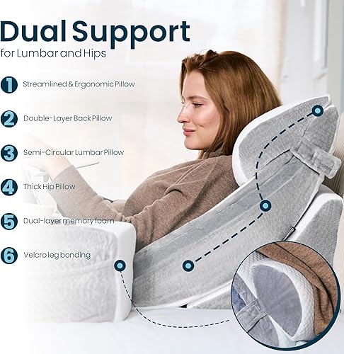 Miniatura 2 de Juego de 8 almohadas ortopédicas de cuña Espuma viscoelástica ajustable para dormir, recuperación poscirugía, alivio del dolor de espalda y