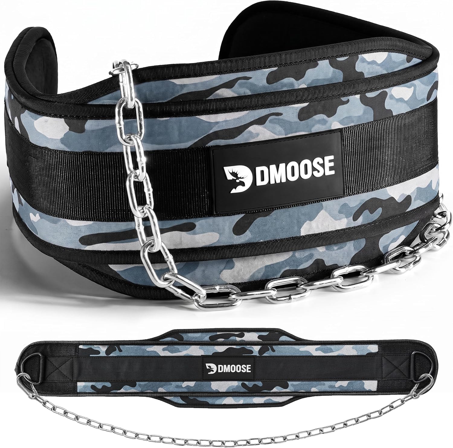 DMoose Dip-Gürtel für Kraftdreikampf mit 36" Stahl Kette - Weight Lifting Belt für Klimmzüge & Kniebeugen, Gewichthebergürtel für Herren & Frauen - Gewichtsgürtel mit bequemer Neopren-Stütze