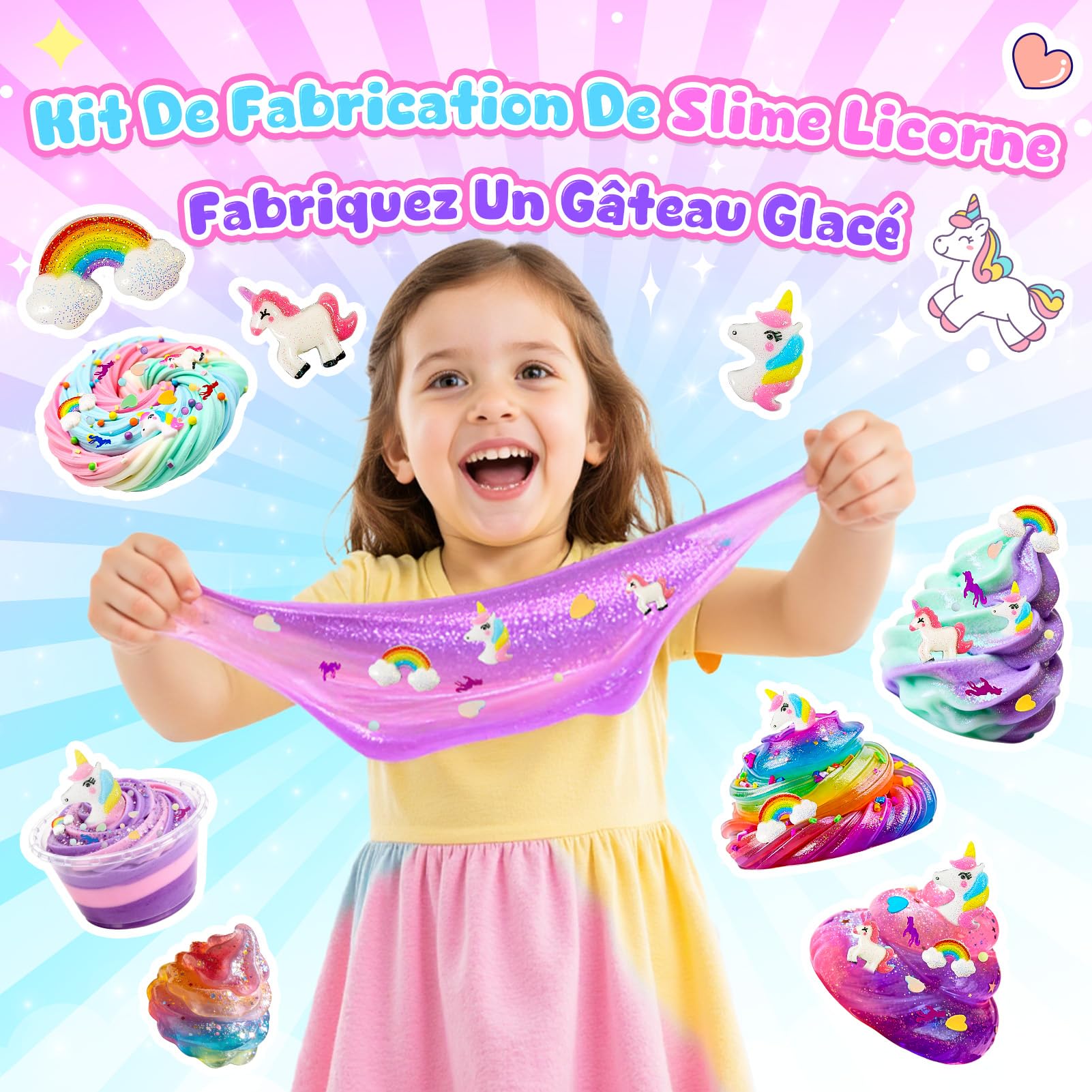 iKidiki Licorne Slime Enfant, Jouet Fille 6 7 8 9 10 11 12 Ans Slime Fluffy Licorne Cadeau Fille 6-12 Ans Jouet Enfant 6 7 8 9 10 11 12 Ans Slime Kit Activite Manuelle Fille 6-12 Ans
