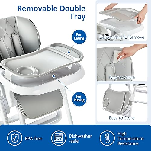 Miniatura 4 de Sillas altas para bebé, multifuncionales para bebés con altura ajustable y reclinable, silla alta plegable para bebé con bandeja extraíble, fácil de