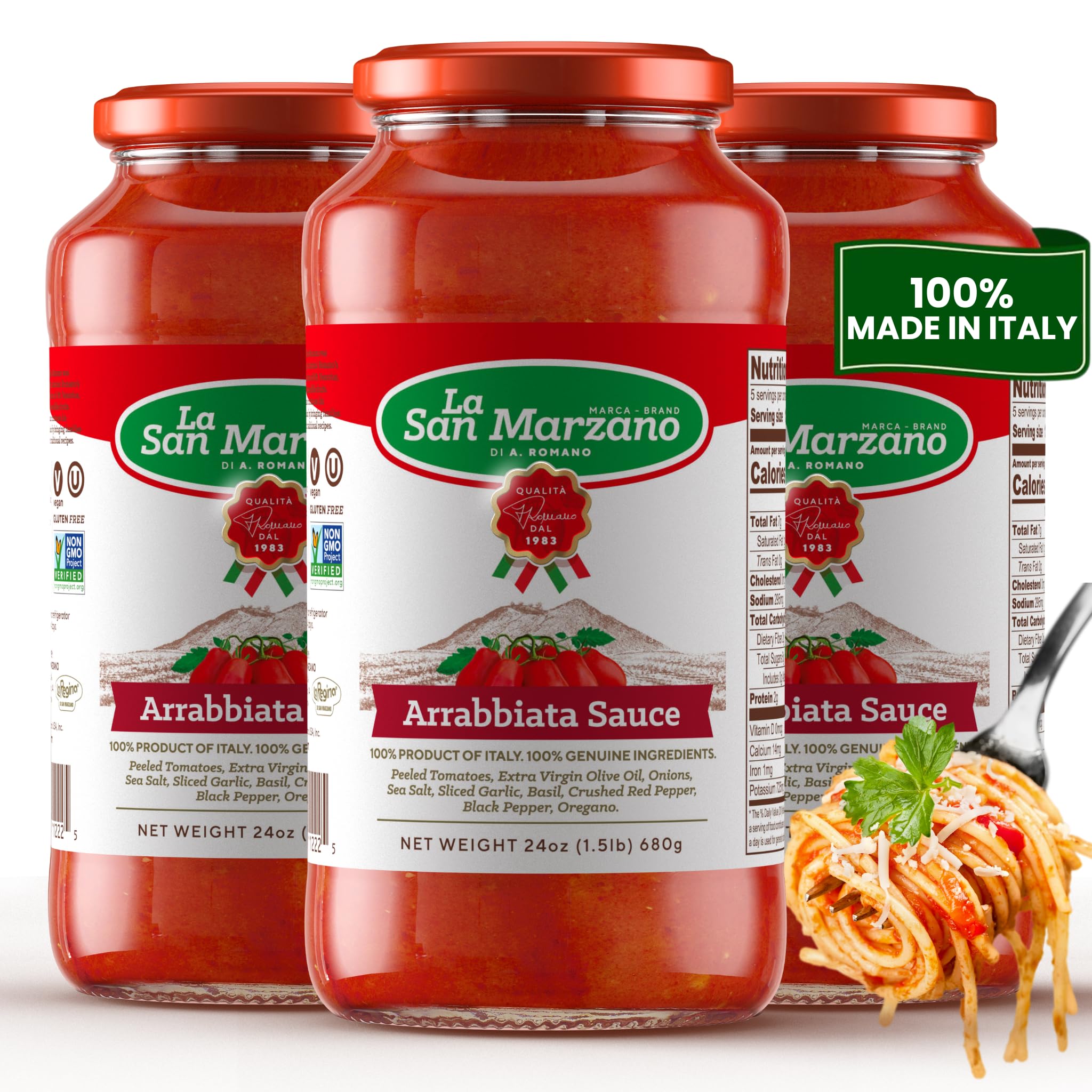 La San Marzano Arrabiata Sauce, 24 oz, Pasta Sauce Made in Italy, All Purpose Tomato Premium Quality, All Natural, Mediterranean Diet, Non GMO, Vegan,
