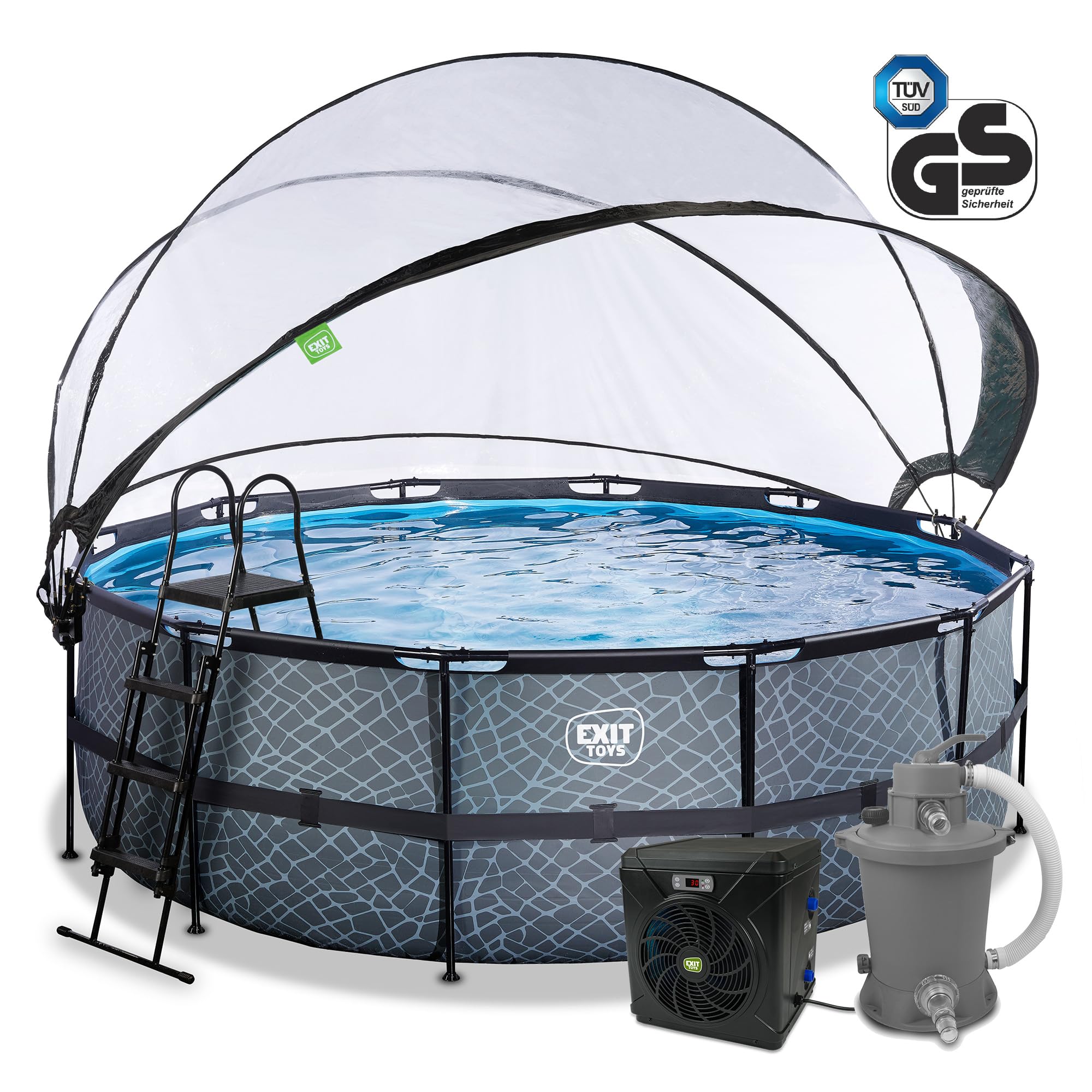 Piscina con Bomba de Filtro de Arena y cúpula y Bomba de Calor Infantil Exit Toys Stone 427 x 122 cm