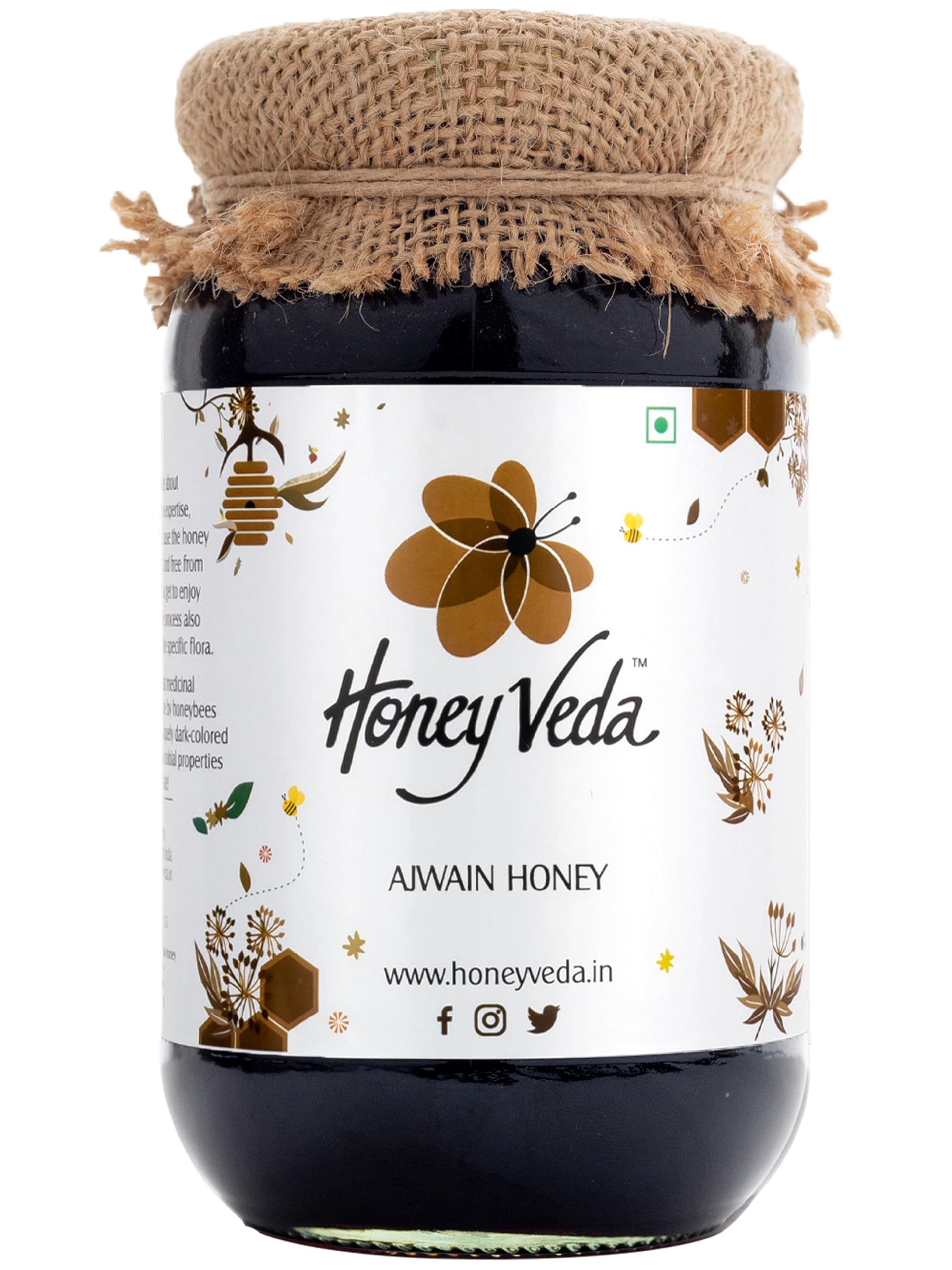 HoneyVeda 100% Pure Natural Ajwain Raw Honey Unprocessed and Crystallized - Unfiltered and Unpasteurized - No Added Sugar - Mono Floral Honey