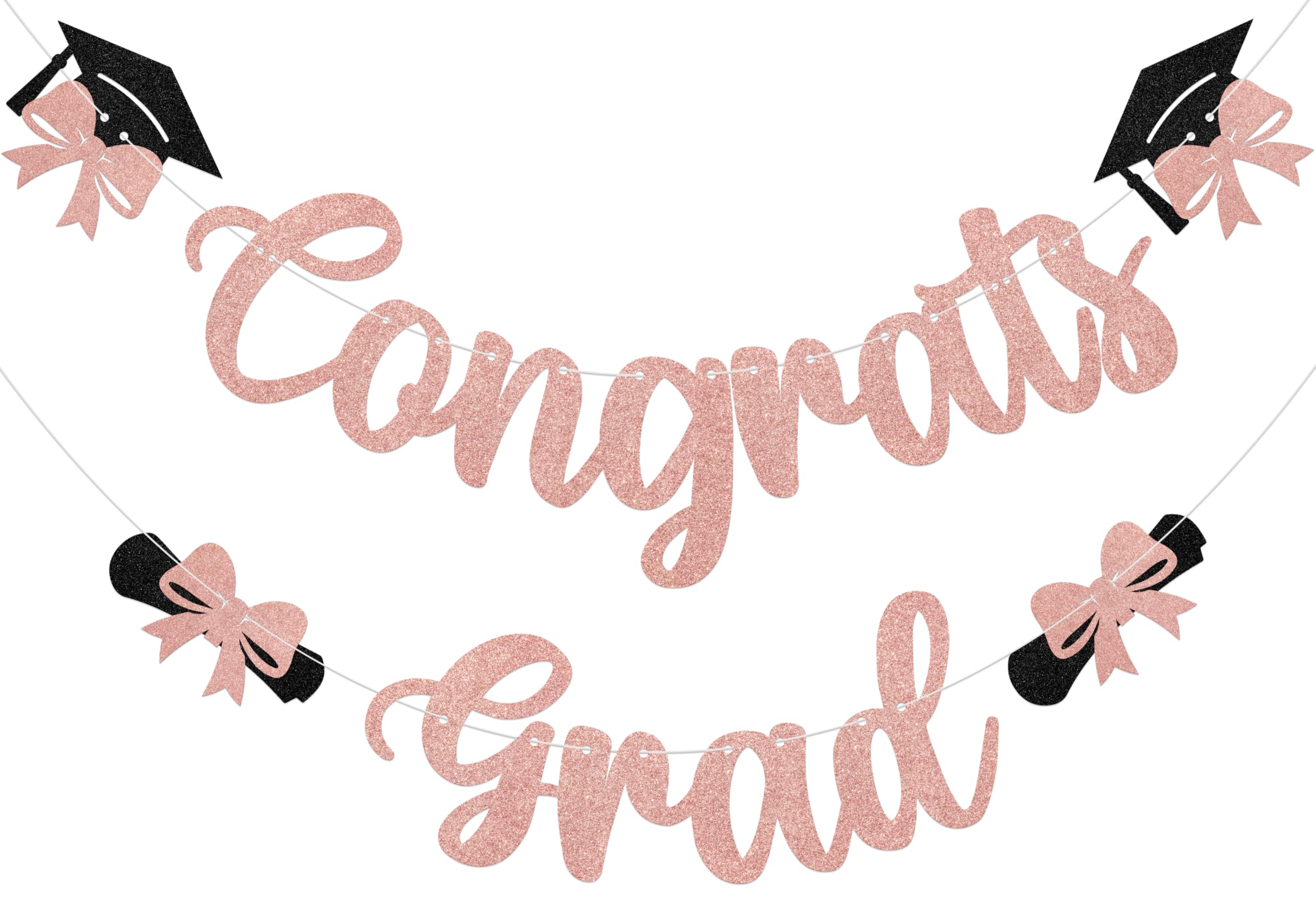 Aumccxz Congrats Grad Banner Pink Bow Graduation Decorations Class of 2026 Graduation Party Decorations Rose Gold