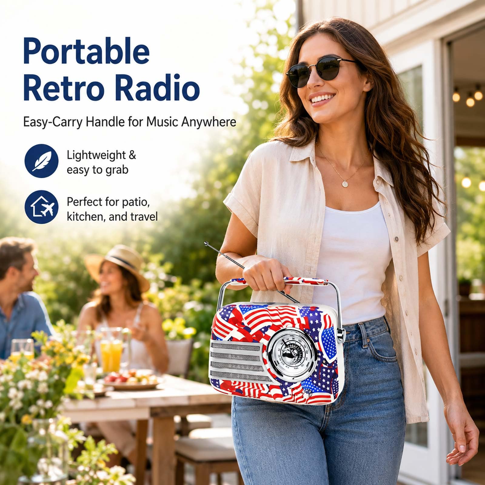 Haut-parleur Bluetooth vintage avec drapeau patriotique