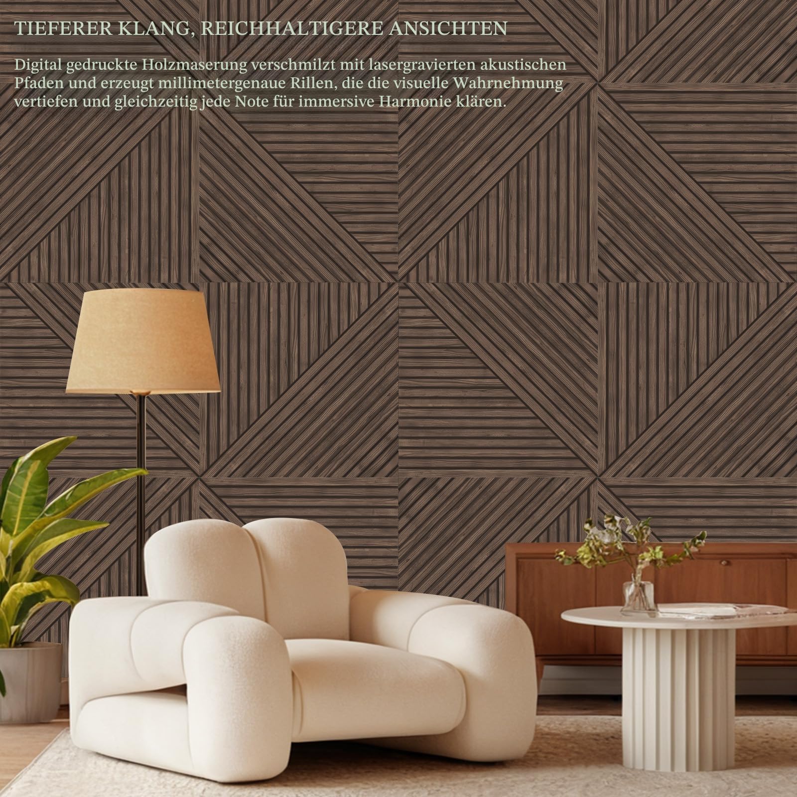 JBER Akustikpaneele, 6 Stück, selbstklebende dekorative Schallschutzplatten, schallabsorbierende Wandpaneele für Büro, Aufnahmestudio, Wohnzimmer, Schlafzimmer, 180 x 120 cm, dunkles Walnussholz