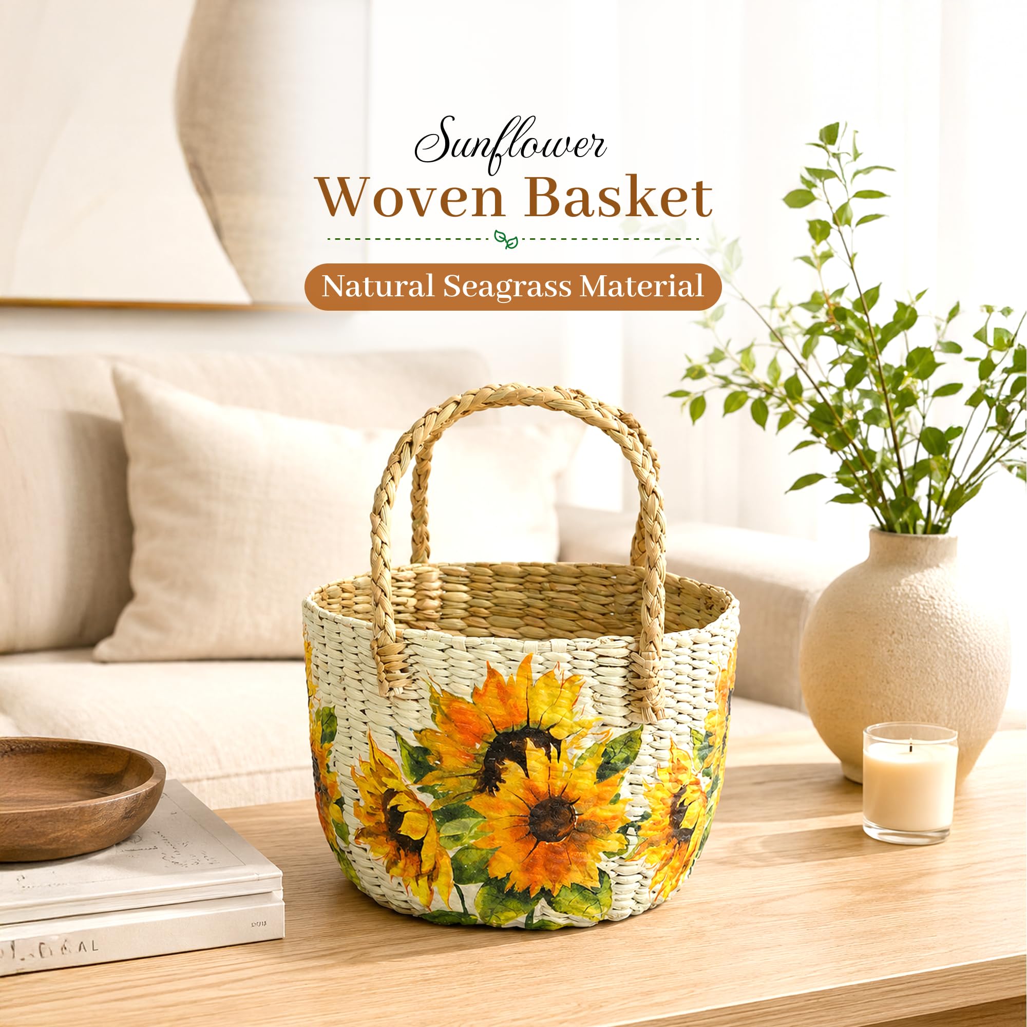 Habere India-All the Cultures Fabricating India Handmade Gift Hamper Baskets | Cane Round Hamper | Fruit Baskets | Bamboo Organiser Basket | Jute Round Storage Basket - Multi (Design15 - D21xH29 cm)
