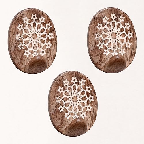 Miniatura 69 de Indian Shelf 3 ganchos, 6 tiras de ganchos de pared adhesivos de madera, ganchos decorativos de pared para colgar, gancho adhesivo bohemio