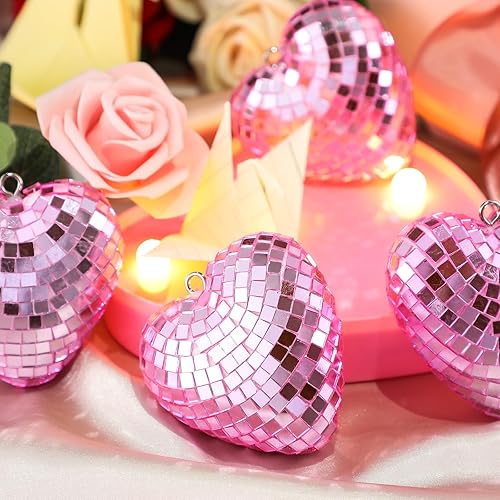 Miniatura 2 de Ziliny 24 bolas de discoteca en forma de corazón para el día de San Valentín, decoración de bola de discoteca, adornos colgantes de corazón, bolas