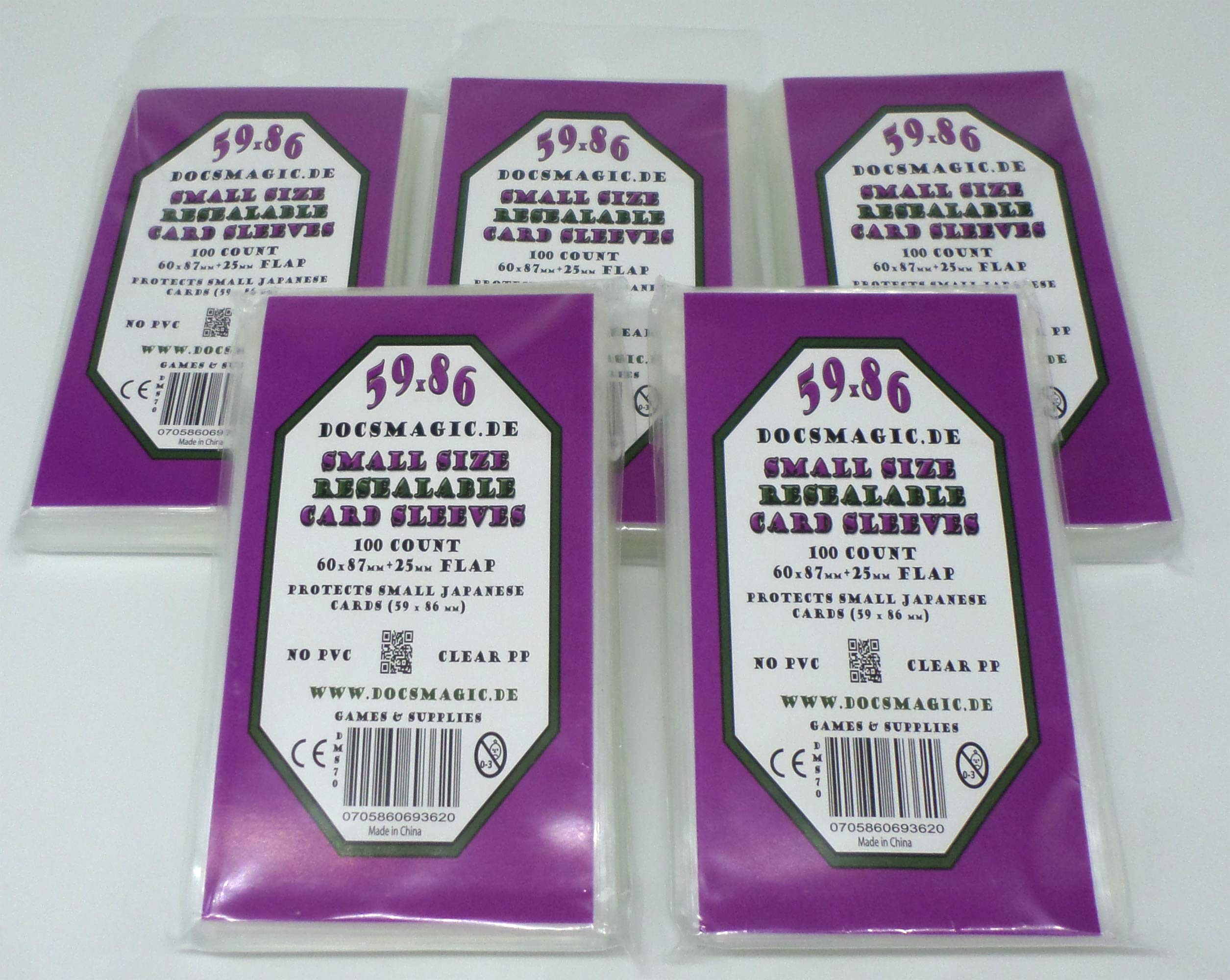 docsmagic.de 5 x 100 Resealable Card Sleeves Small Size 60 x 87 + Flap