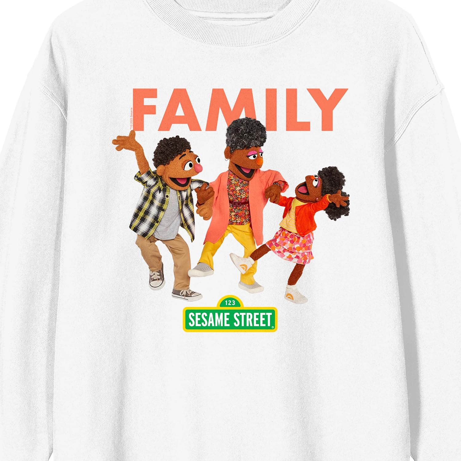 Sesame Street Grandma Nell & Family Crew Neck Long Sleeve White Unisex Adult Sweatshirt