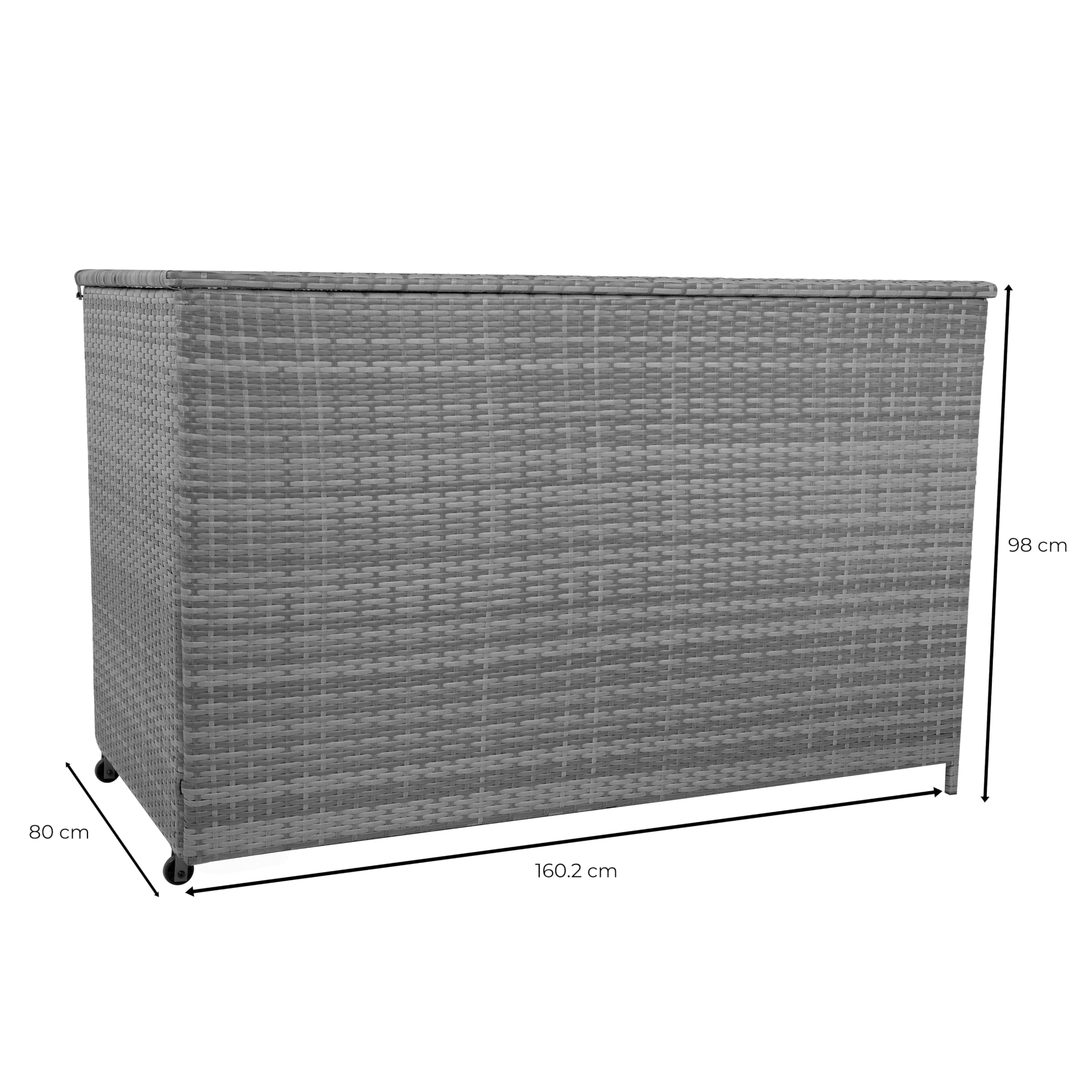 Box Contenitore Rattan Giardino 996L Grigio Rivestimento Impermeabile con Zip Baule Grande per Cuscini Coperte Attrezzi Giochi Telaio Acciaio Resistente Agenti Atmosferici Coperchio Pistoni Gas Ruote