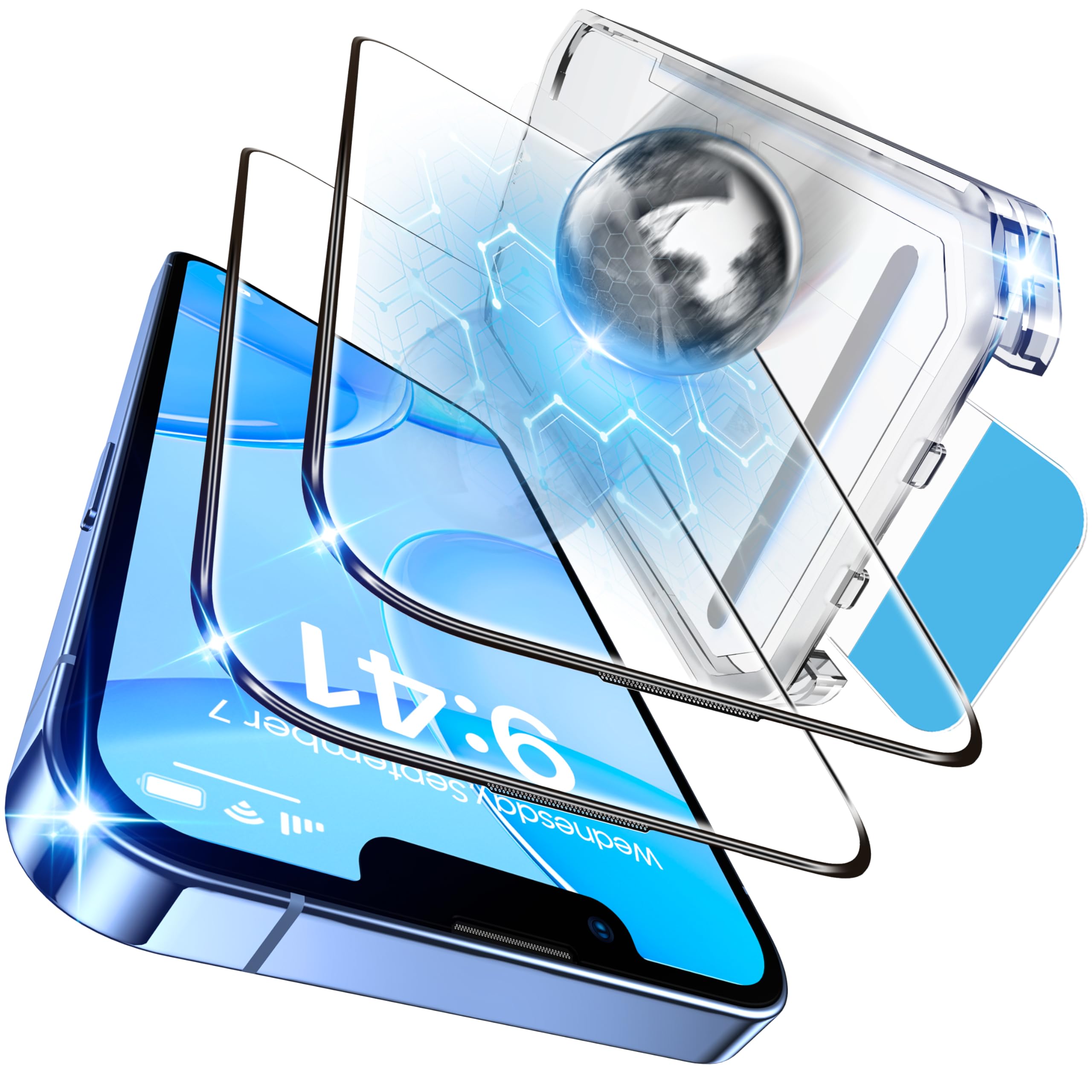 Tentoki Protector Pantalla para iPhone 13 Pro Max / 14 Plus, 2 Piezas | Limpieza Automática de Polvo Bandeja Ultraajuste, Fácil Instalación, Cristal Templado de Dureza 9H, Sin Burbujas,6,7 Pulgadas Global Recycled Standard Global Recycled Standard Global Recycled Standard