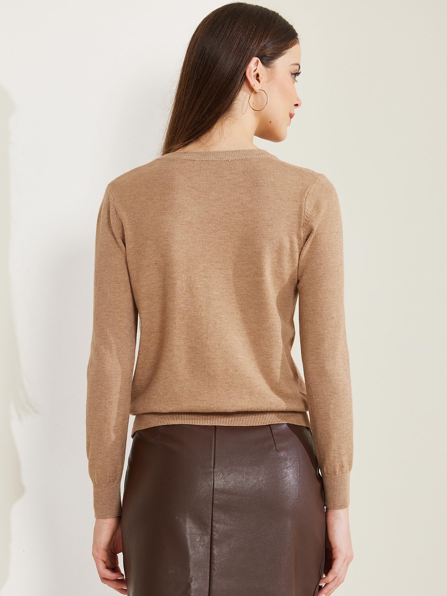 Allegra K Cardigan léger à manches longues et col rond boutonné pour femme